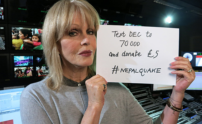 Joanna Lumley supporting DEC Nepal Earthquake Appeal