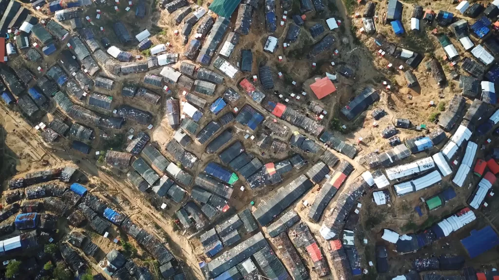 An aerial view of the Rohingya refugee camps in Bangladesh