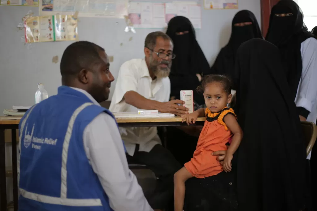 Aaliyah, 5, was diagnosed with a fever at the medical centre operated by Islamic Relief in Lahj, Yemen.