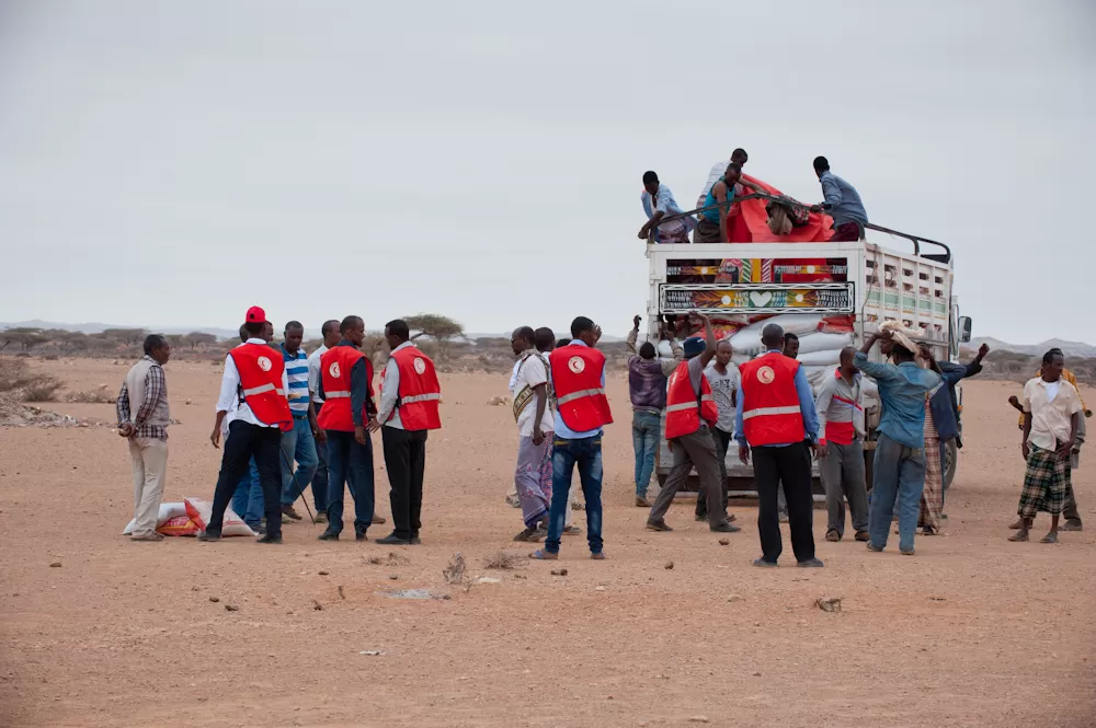 Supplies are unloaded from a lorry in Somalia