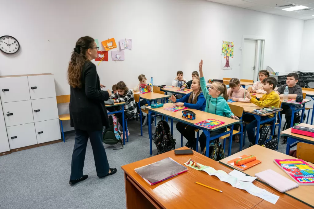 Children attend a Ukrainian school set up in Poland, in October 2022.