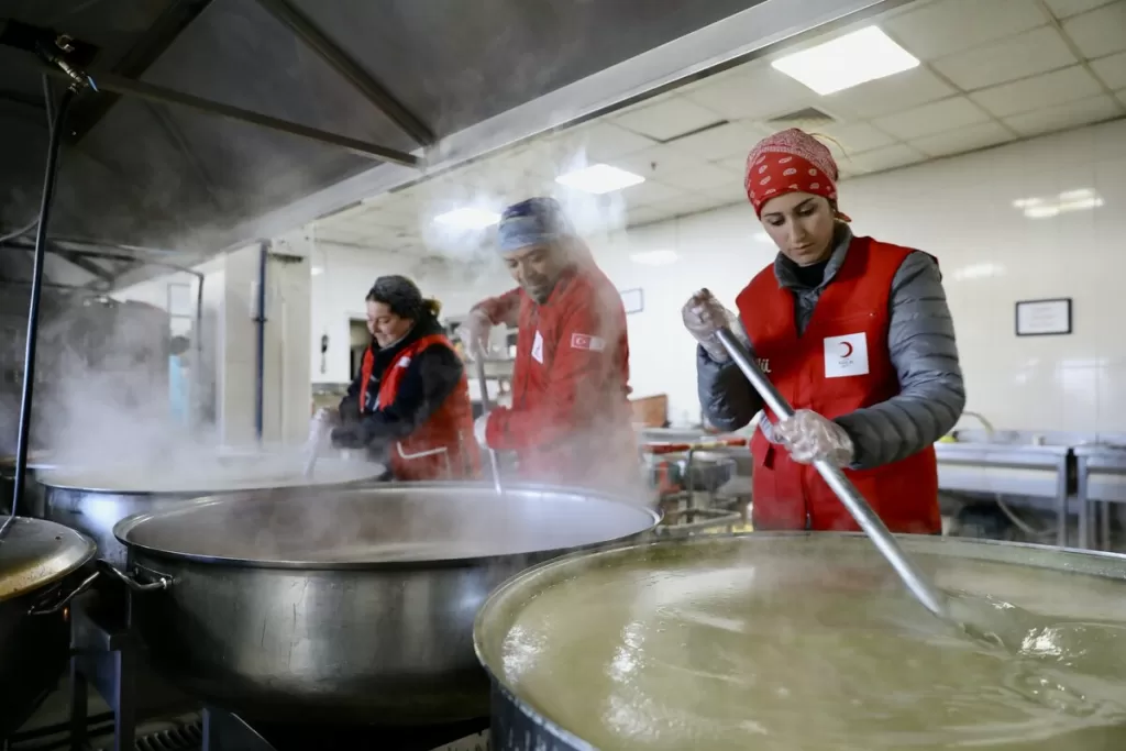 The Turkish Red Crescent prepare vats of hot food 