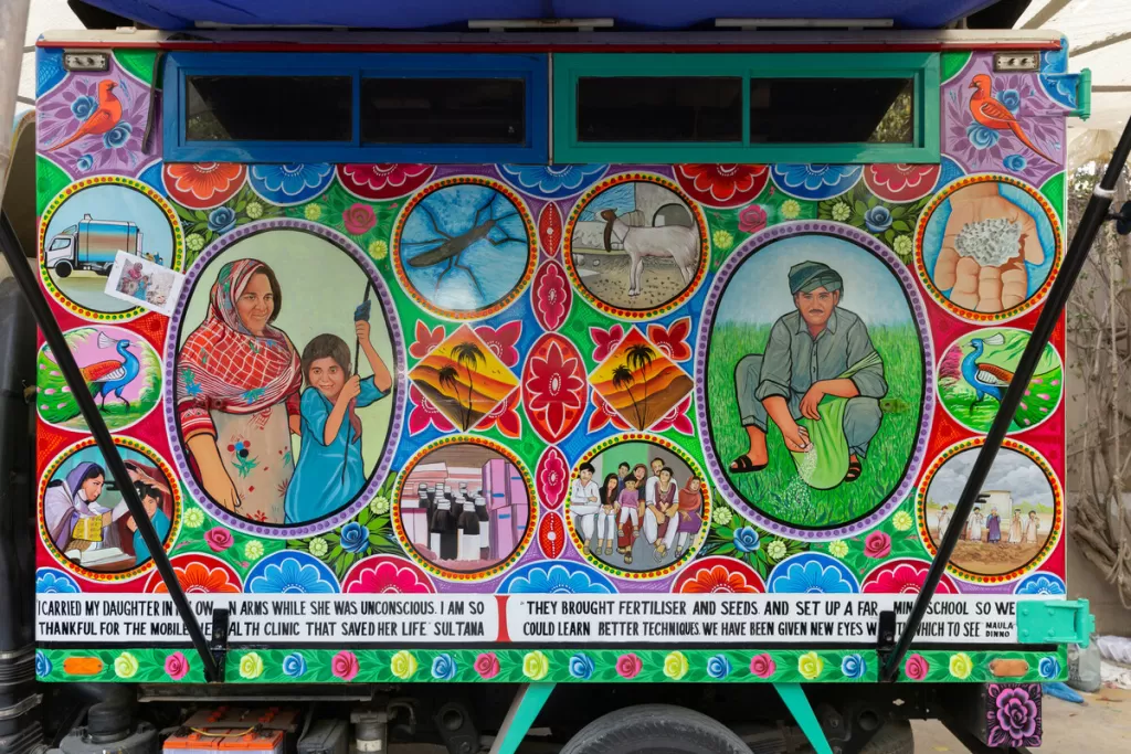 View of the truck painted in Pakistani truck art style