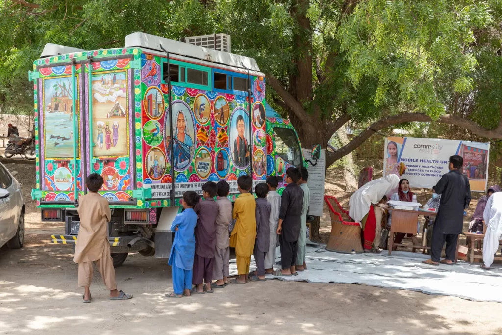 Painted truck being used as a mobile health clinic