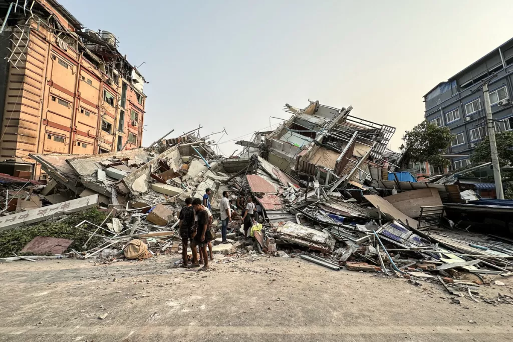 Collapsed building in Myanmar