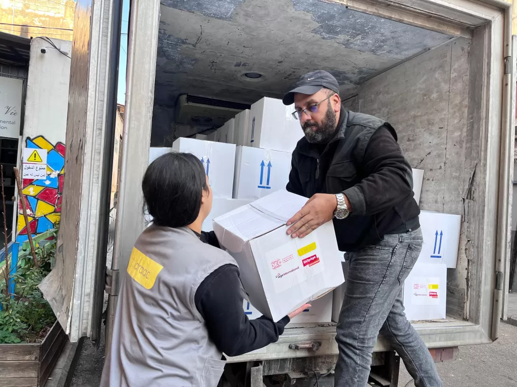IDRAAC, a local partner of DEC charity Age International and their local partner HelpAge International, carry out a DEC funded aid distribution to displaced families following the escalation of conflict in Lebanon, January 2025 (exact date unknown).