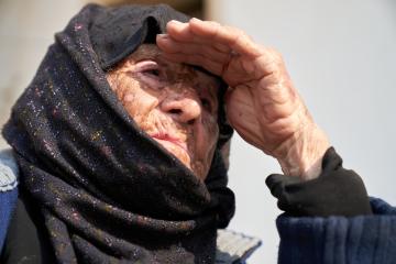 90 year old Nada in a widows' camp in Idlib, Syria where DEC funds are providing support to older people.