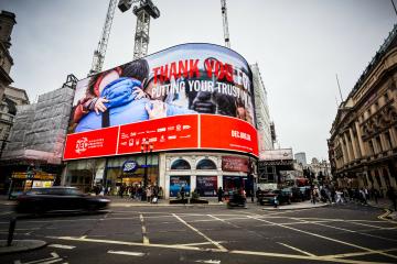 DEC Ukraine appeal on the Picadilly lights in London