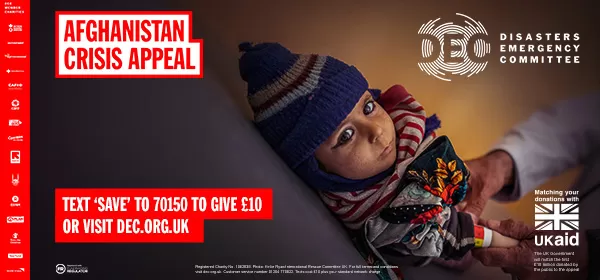 DEC Afghanistan Crisis Appeal advert featuring baby Habib being checked for malnutrition.