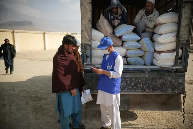 A food aid distribution in Afghanistan