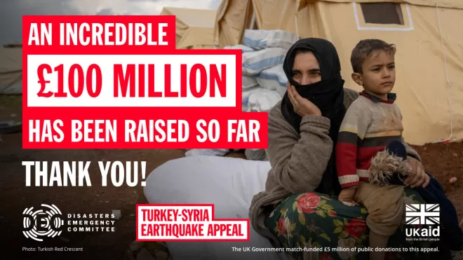 A graphic celebrating £100 million raised so far