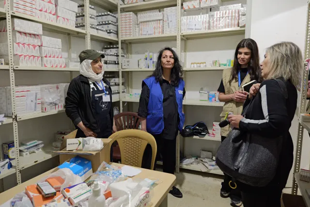  A medical storage facility  containing boxes of medicine, run by DEC charity Plan International in Beirut, Lebanon
