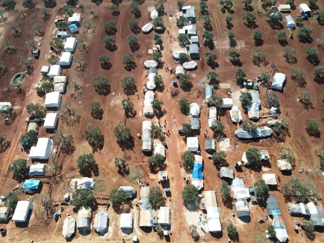 An aerial view of a displacement camp in Syria